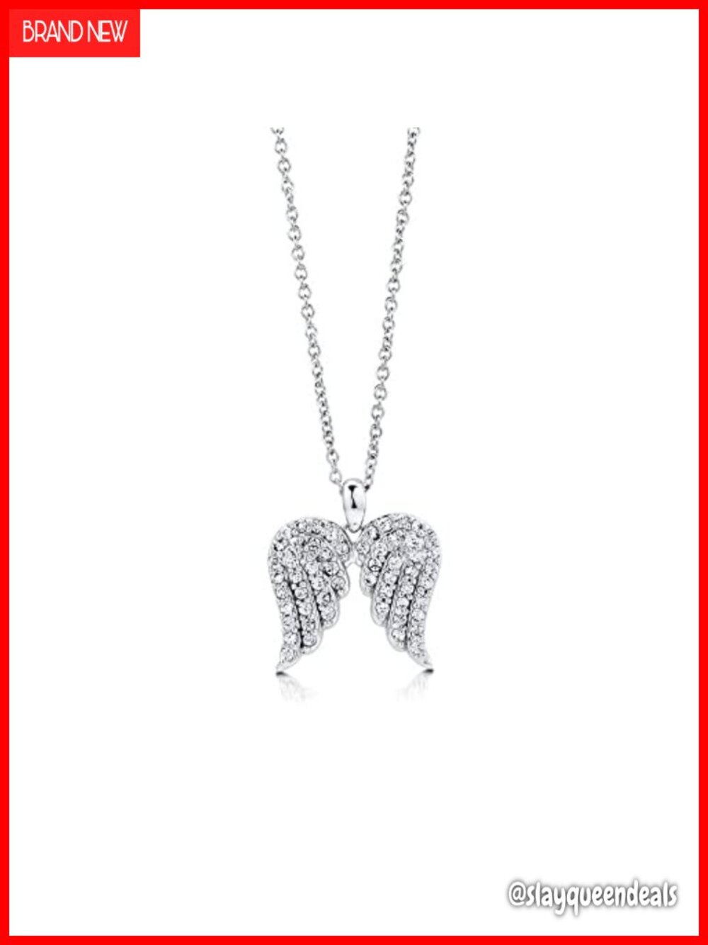 Sterling Silver CZ Angel Wings Pendant Necklace 18 Inch Spring Ring Clasp